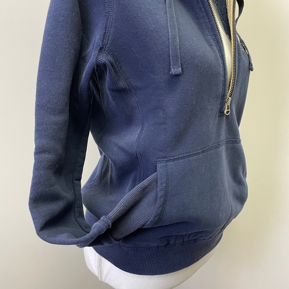 Y2K Tommy Hilfiger Navy Faux Fur Lined Quarter Zip Hoodie Crest Logo Small - Picture 5 of 16